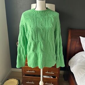 American Eagle Green Cable Pattern Crew Neck Sweater - Sz S